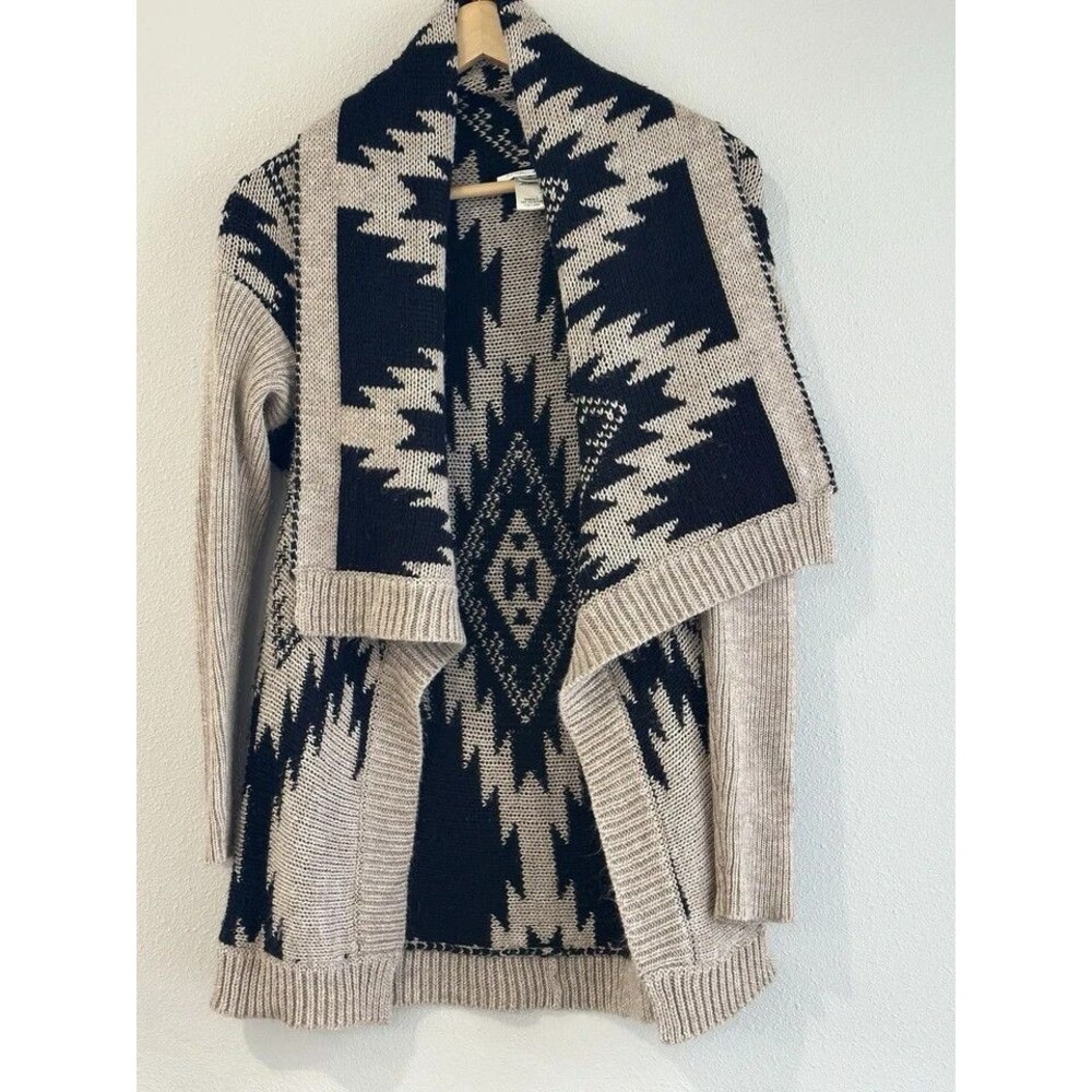John Paul Richard Aztec Open Front Cardigan Sweater Women Size M Boho Vintage